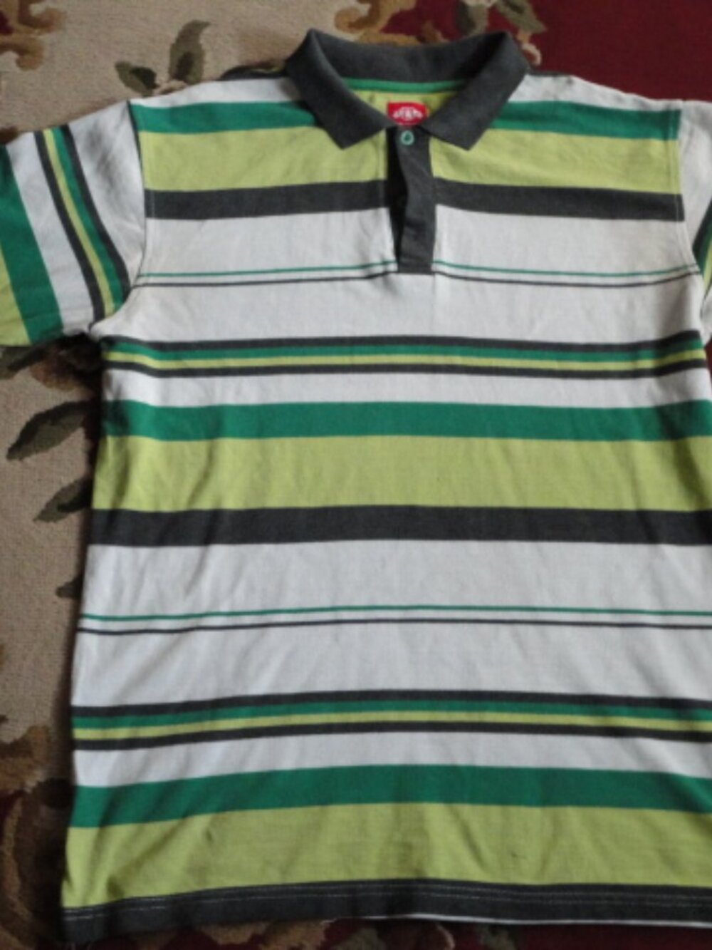 PJ Mark Size Large White Dark Green Striped Collar Shirt